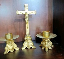 Completo Trittico da Altare Arte Sacra Crocifisso e 2 Porta candela Jesus Altar