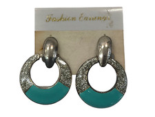 ORECCHINI PENDENTE ANELLI LACCA TURCHESE BIGIOTTERIA VINTAGE ANNI 70-90 CM 4,8