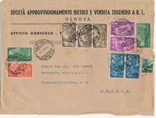 1948 ITALIA 11 FRANCOBOLLI 5 PORTI PER GENOVA  CITTA' BUSTA 18X24  E/6964