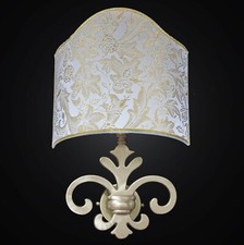 Applique parete 1 luce ottone spazzolato con paralume ventola damasco oro 