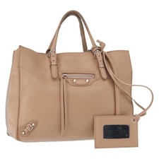 BALENCIAGA La Carta A6 Borsa a Mano Pelle 2 Vie Beige Argento 370926 Autore 149646