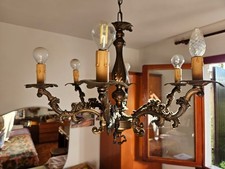 Lampadario in ferro e bronzo decorato  6 Braccia Vintage Anni '60