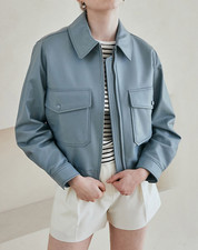 Bomber giacca pelle donna blu