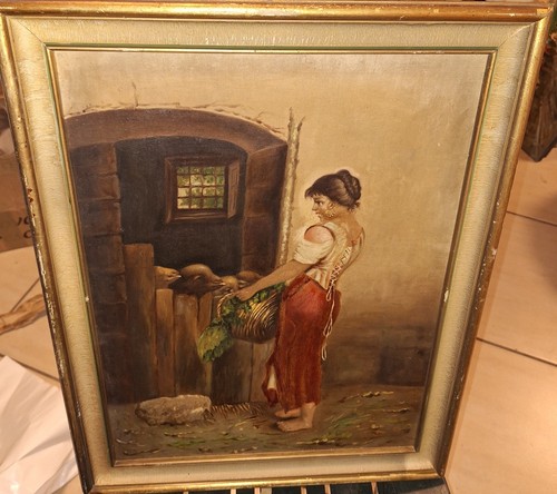 Dipinto olio antico tela - ad, su