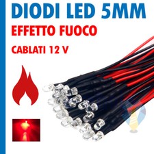 10 PEZZI DIODI LED 5mm effetto Fuoco Rosso Tremolante Sfarfalla CABLATI 12V 
