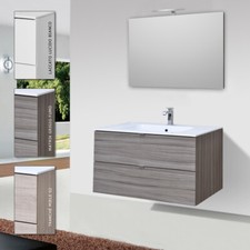 ARREDO BAGNO MOBILE SOSPESO LEGNO 90 CM COMPLETO SPECCHIO APPL. LED LAVABO ANDRÈ
