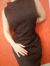 Abito Vestito tubino nero donna Nenette pizzo damascato smanicato L 44
