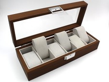 Porta Orologi 6 Posti Marrone Idea Regalo Interno Scamosciato Ottima Qualità New