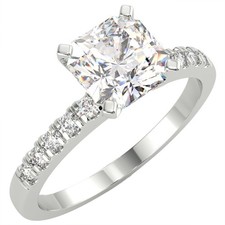 Anello di Fidanzamento 1,2 Ct Taglio Radiante VVS2/E Solitario Pavè Diamante Oro Bianco 14K