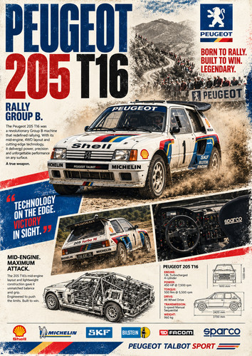 Peugeot 205 t16 rally poster - rally,