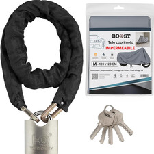 Kit Catena Antifurto Moto Scooter Con 4 Chiavi + Telo Coprimoto Esterno Impermea