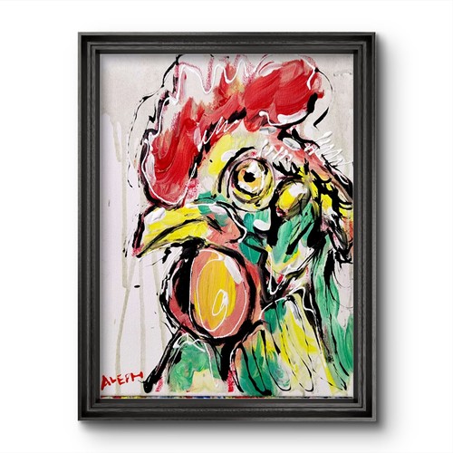 Gallo aleph dipinto mano - gallo,