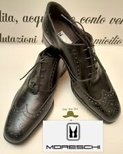 MORESCHI SCARPE UOMO STRINGATE E LAVORATE PELLE NERA FRANCESINE OXFORD n7 NUOVE 