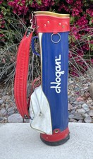 Borsa carrello golf Ben Hogan in pelle rosso bianco blu cappuccio antipioggia vintage