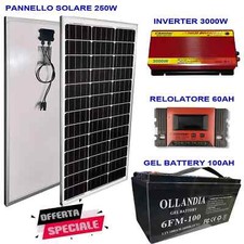 KIT FOTOVOLTAICO 21KW GIORNALIERO INVERTER 3000W PANNELLO SOLARE 250W BATTERI...