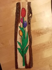 Dipinto a mano su legno naturale di Ginepro Toscano- Tulipani