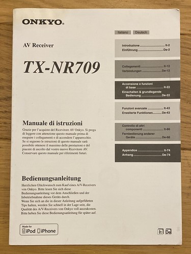 Onkyo receiver nr709 - onkyo, manual