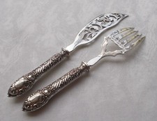 RAR Splendido Set Di Posate Per Pesce 2 Pezzi Rococò Argento 800 Delheid, Belgio