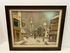 Olio su tela firmato Maurice Utrillo neve su Montmartre collezione privata 18x23