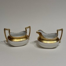 Tressemanes & Vogt Limoges crema e zuccheriera porcellana bianca oro dorato