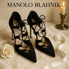 Scarpe Manolo Blahnik stringate nere scamosciate tacco taglia 37/US 7 firmate italiane |