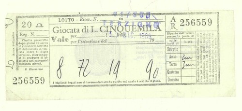 Cedola gioco del - del, lotto