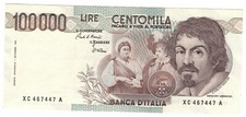 BANCONOTA ITALIANA 100000 LIRE CARAVAGGIO PRIMO TIPO SERIE SPECIALE XC/A IN FDS