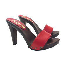ZOCCOLI DONNA IN PELLE - Made in Italy-dal 35 al 42 Tacco 11cm-MY5003 ROSSO P