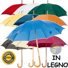 OMBRELLO GRANDE di LEGNO Uomo DONNA Pioggia VENTO Manico ASTA Colorato MANUALE