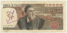 20000 LIRE BANCA D'ITALIA TIZIANO 21/02/1975 MB+