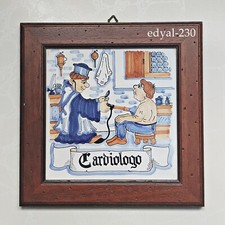 Quadro mattonella ceramica figura CARDIOLOGO cornice legno - made in Italy -