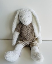PELUCHE Lapin POMAX 42 cm Doudou BLANC Pull Tricot & Short Rare Collection