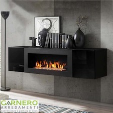 Pensile sospeso con biocamino design 160x40 cm nero opaco e lucido IGNIS Gihome®