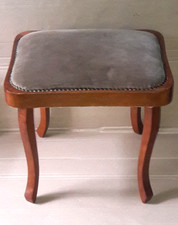 Antico Sgabello Pouf In Legno Con Seduta In Velluto