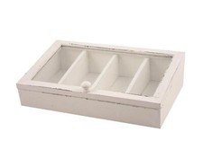 Portaposate Shabby - 4 Scomparti - Legno, Vetro - Bianco - DISRAELI - 38 x 24 cm