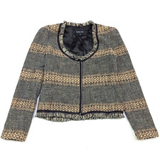 Patrizia Pepe Donna Giacca Blazer It 42 DE 36 Lana Cotone Grigio Marrone Bottone