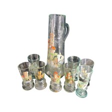 Caraffa e 8 bicchieri soffiati