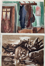 doppia gouache , Francia 1950 c.a firma da decifrare