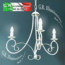 LAMPADARIO IN FERRO BATTUTO 3 LUCI BIANCO R. SOSPENSIONE MODERNO CLASSICO Milly