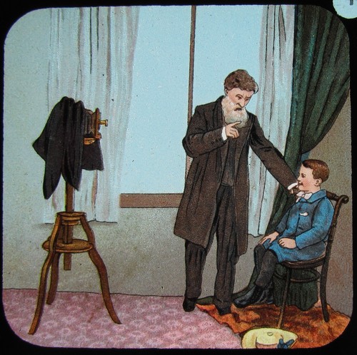 Glass magic lantern slide - glass, boy