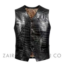 Gilet Uomo Nero Pelle Croc