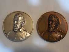 Pair of medals Antonio Allegri painter Correggio 1934 bronze and silver