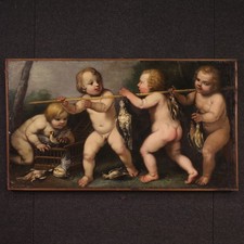 Antico quadro putti allegoria dipinto XVII secolo olio tela scuola rudolfina