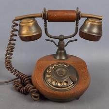 Telefono Da Tavolo In Legno E Ottone Collezione Esposizione Vintage Anni '60