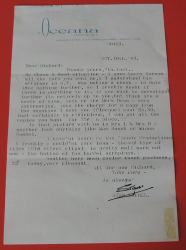 Lettera firmata stan - stan, laurel
