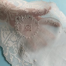 Centrini ovale vintage ricami sfilato e lavorato a filet 47x27 cm - Difetti!