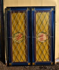 .VETRATA CATTEDRALE VETRI PIOMBO LIBERTY  con telaio portine    141 per 113