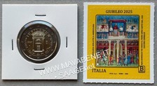 ITALIA 2025 GIUBILEO PAPA FRANCESCO LEONE MONETA 2 EURO NUOVA+FRANCOBOLLO NUOVO