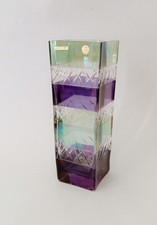 ♥ VASO LINEA IVAT DESIGN CRISTALLO DECORATO A MANO VIOLA VERDE VETRO VINTAGE