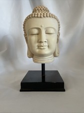 Testa di Buddha illuminata scultura asiatica 10 pollici Zen Peace in resina bianca - venditore USA